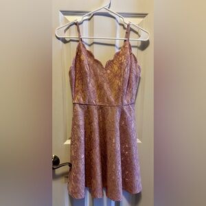 Francesca’s Sparkling, lace, pale pink, spaghetti straps, women’s formal dress.